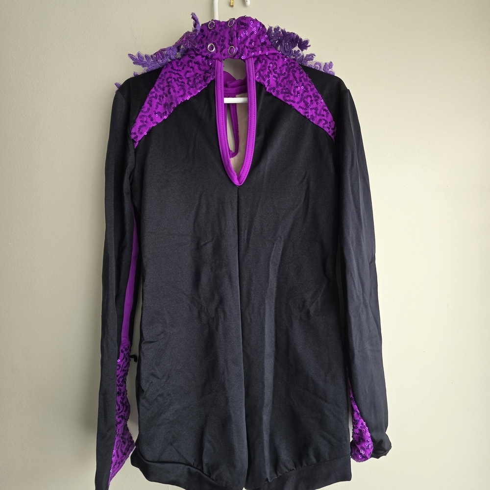 Weissman Black & Purple Sequin Lace Biketard Dance Costume - Size MC (10/12) - Picture 8 of 11